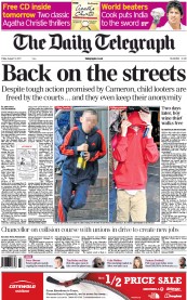 The Daily Telegraph () Newspaper Front Page for 12 August 2011