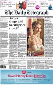 The Daily Telegraph () Newspaper Front Page for 12 August 2015