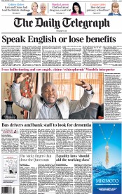 The Daily Telegraph () Newspaper Front Page for 13 December 2013
