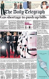 The Daily Telegraph () Newspaper Front Page for 13 December 2017