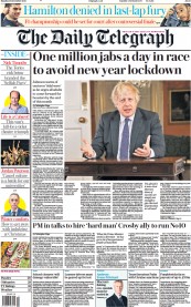 The Daily Telegraph () Newspaper Front Page for 13 December 2021