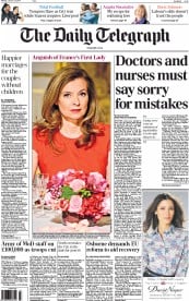 The Daily Telegraph () Newspaper Front Page for 13 January 2014