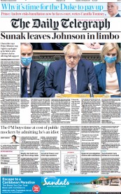 The Daily Telegraph () Newspaper Front Page for 13 January 2022