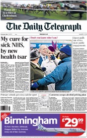The Daily Telegraph () Newspaper Front Page for 13 March 2013