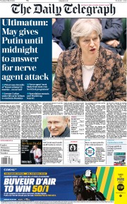 The Daily Telegraph () Newspaper Front Page for 13 March 2018