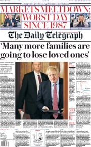 The Daily Telegraph () Newspaper Front Page for 13 March 2020