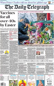 The Daily Telegraph () Newspaper Front Page for 13 March 2021