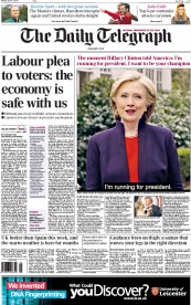 The Daily Telegraph () Newspaper Front Page for 13 April 2015