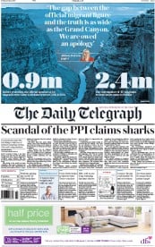 The Daily Telegraph () Newspaper Front Page for 13 May 2016