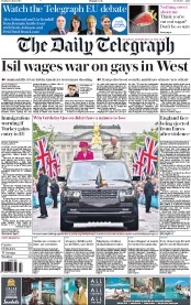 The Daily Telegraph () Newspaper Front Page for 13 June 2016