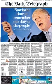 The Daily Telegraph () Newspaper Front Page for 13 June 2019