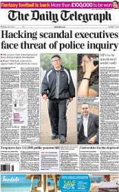 The Daily Telegraph () Newspaper Front Page for 13 July 2011