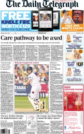 The Daily Telegraph () Newspaper Front Page for 13 July 2013