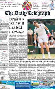 The Daily Telegraph () Newspaper Front Page for 13 July 2017