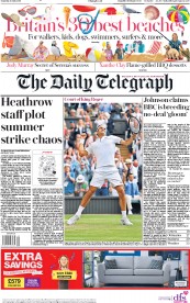 The Daily Telegraph () Newspaper Front Page for 13 July 2019