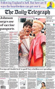 The Daily Telegraph () Newspaper Front Page for 13 July 2021