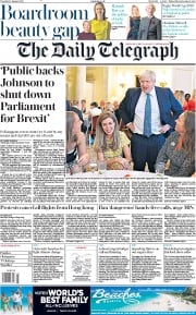 The Daily Telegraph () Newspaper Front Page for 13 August 2019