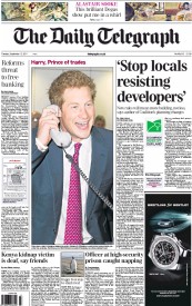 The Daily Telegraph () Newspaper Front Page for 13 September 2011