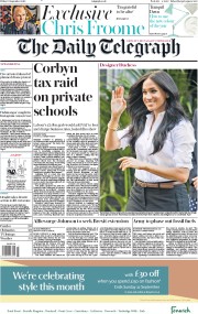 The Daily Telegraph () Newspaper Front Page for 13 September 2019