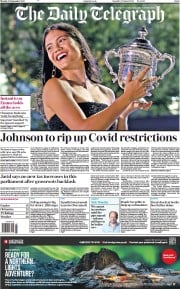 The Daily Telegraph () Newspaper Front Page for 13 September 2021