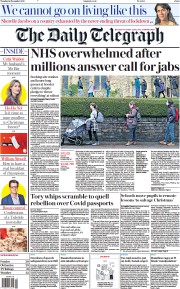 The Daily Telegraph () Newspaper Front Page for 14 December 2021