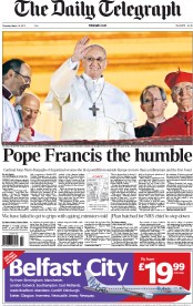 The Daily Telegraph () Newspaper Front Page for 14 March 2013
