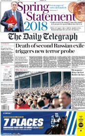 The Daily Telegraph () Newspaper Front Page for 14 March 2018