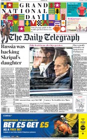 The Daily Telegraph () Newspaper Front Page for 14 April 2018