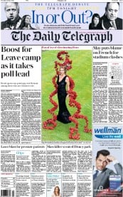 The Daily Telegraph () Newspaper Front Page for 14 June 2016