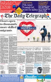 The Daily Telegraph () Newspaper Front Page for 14 June 2018