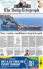 The Daily Telegraph () Newspaper Front Page for 14 June 2019