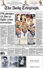 The Daily Telegraph () Newspaper Front Page for 14 July 2014