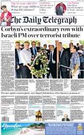 The Daily Telegraph () Newspaper Front Page for 14 August 2018