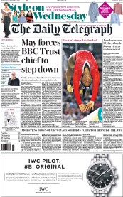 The Daily Telegraph () Newspaper Front Page for 14 September 2016