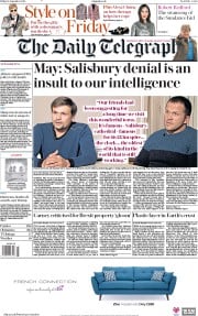 The Daily Telegraph () Newspaper Front Page for 14 September 2018