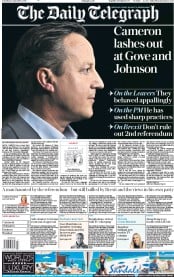 The Daily Telegraph () Newspaper Front Page for 14 September 2019
