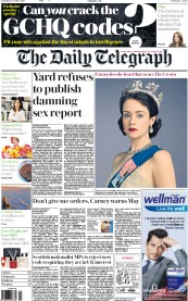 The Daily Telegraph () Newspaper Front Page for 15 October 2016