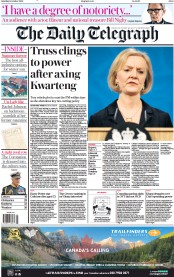 The Daily Telegraph () Newspaper Front Page for 15 October 2022