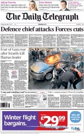 The Daily Telegraph () Newspaper Front Page for 15 November 2012
