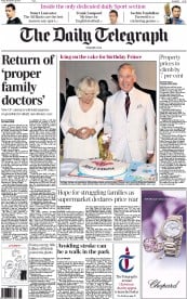 The Daily Telegraph () Newspaper Front Page for 15 November 2013