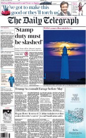 The Daily Telegraph () Newspaper Front Page for 15 November 2016