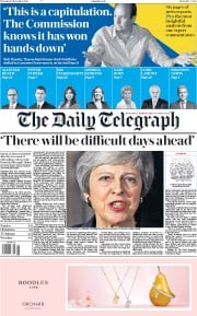 The Daily Telegraph () Newspaper Front Page for 15 November 2018