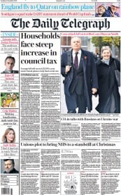 The Daily Telegraph () Newspaper Front Page for 15 November 2022