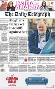 The Daily Telegraph () Newspaper Front Page for 15 January 2020