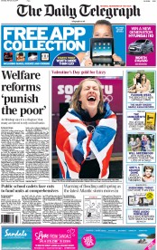 The Daily Telegraph () Newspaper Front Page for 15 February 2014