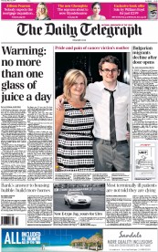 The Daily Telegraph () Newspaper Front Page for 15 May 2014
