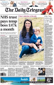 The Daily Telegraph () Newspaper Front Page for 15 June 2015