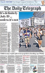 The Daily Telegraph () Newspaper Front Page for 15 June 2021