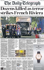 The Daily Telegraph () Newspaper Front Page for 15 July 2016