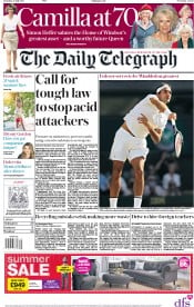 The Daily Telegraph () Newspaper Front Page for 15 July 2017